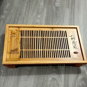 🖤RARE🔺Sailboat Engrave Gongfu Bamboo Tea Tray